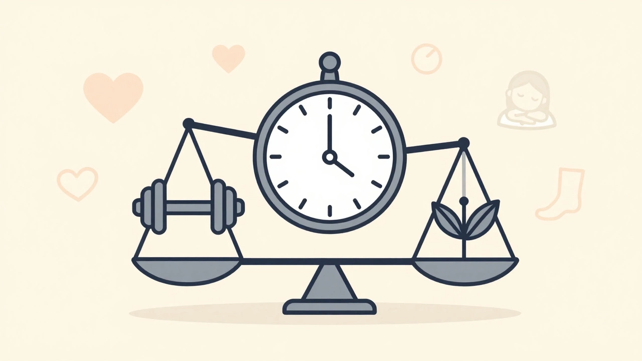 Balanced scale with dumbbell and plant symbolizing strength and recovery