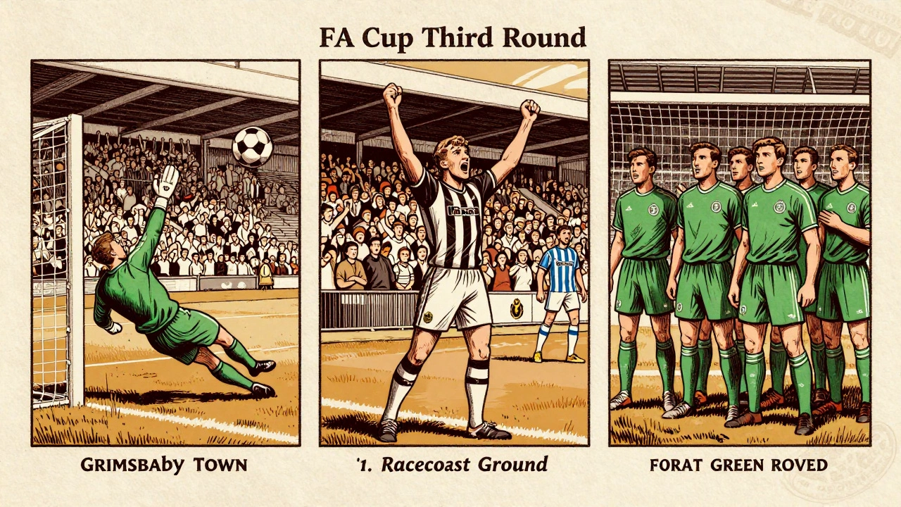 FA Cup underdog moments: Grimsby, Wrexham, and Forest Green Rovers celebrating against Premier League giants.