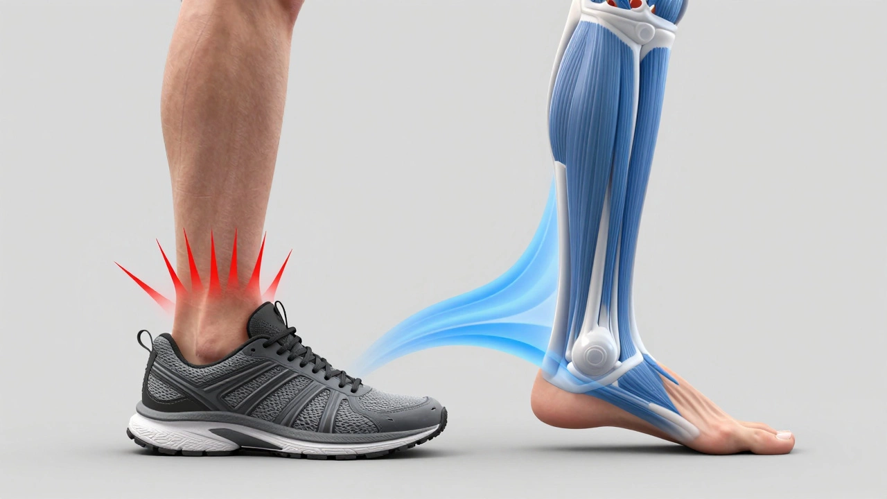 Comparison of heavy heel strike in shoes versus a natural midfoot strike barefoot.