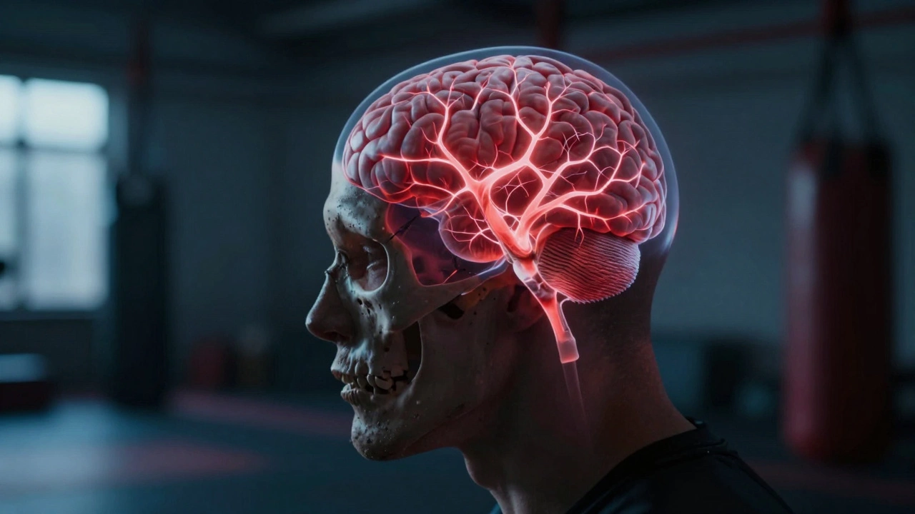Conceptual image of a fighter's head showing internal brain trauma