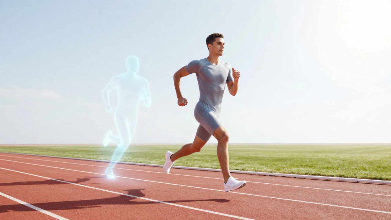 Runner racing against an augmented reality ghost image of their best lap