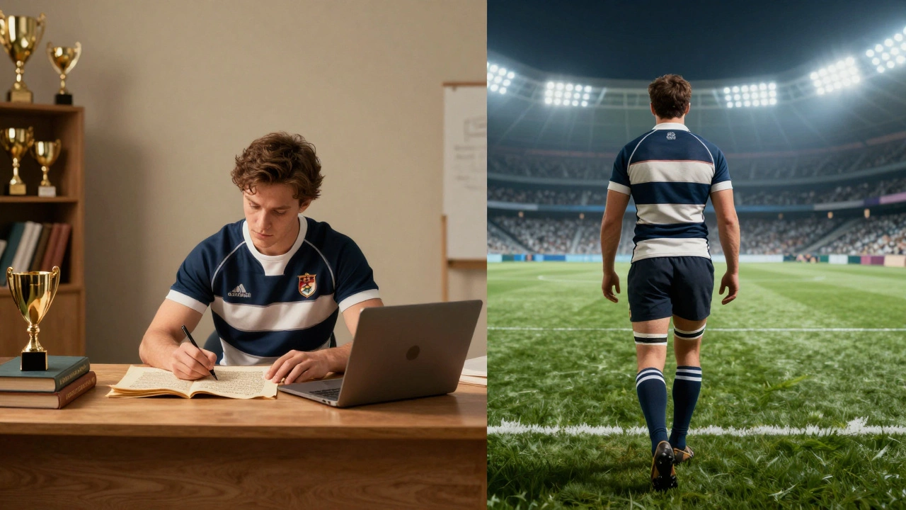 Student balancing book studies and professional rugby career path