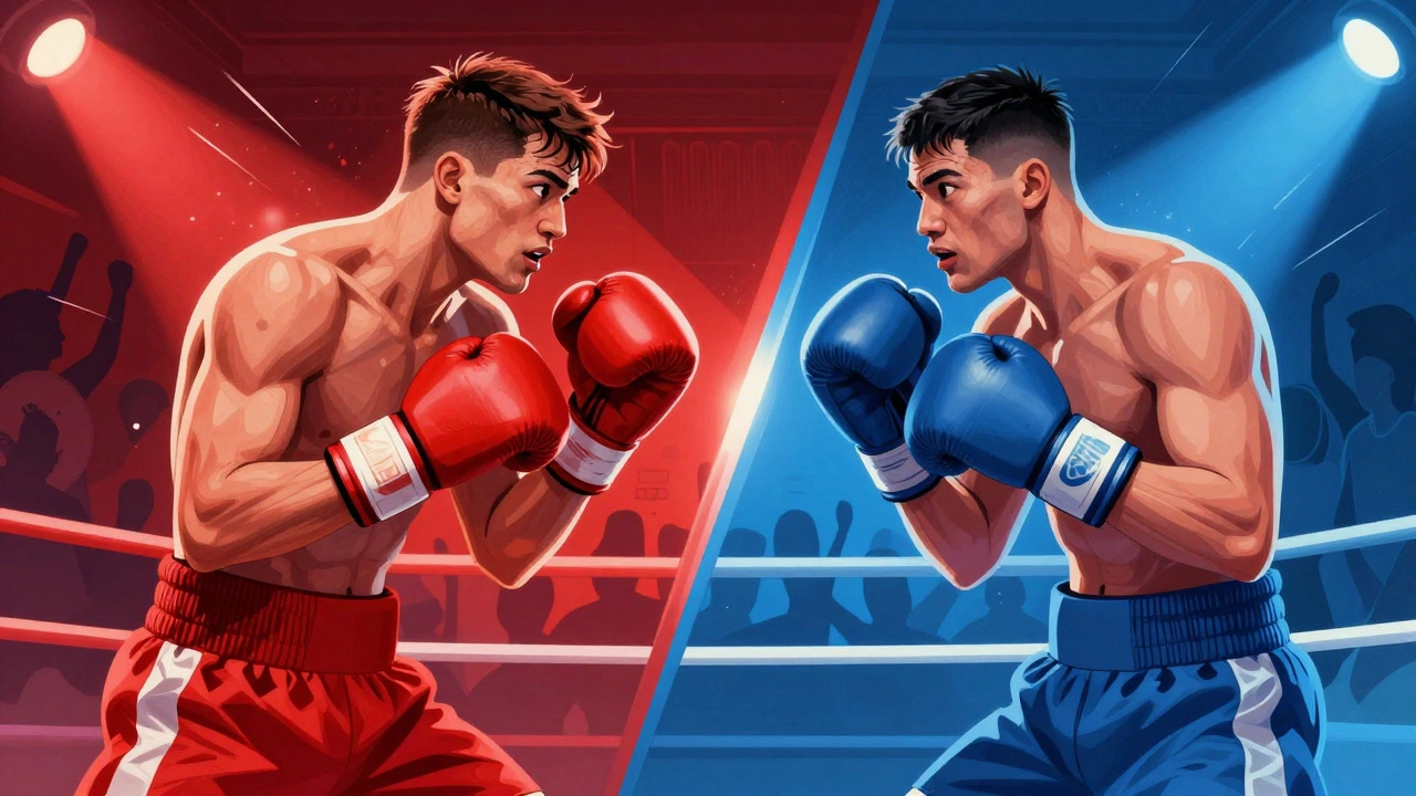 Stylized illustration of two boxers facing off in a dramatic clash
