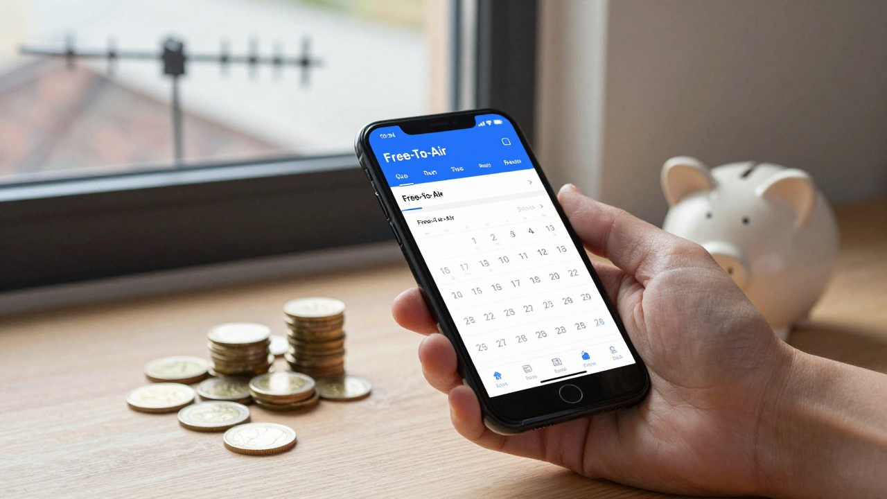 Smartphone with calendar, coins, and piggy bank symbolizing football viewing costs