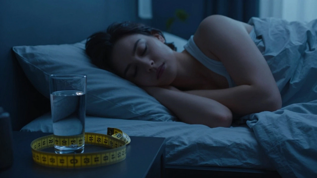 Person sleeping peacefully with water and tape measure