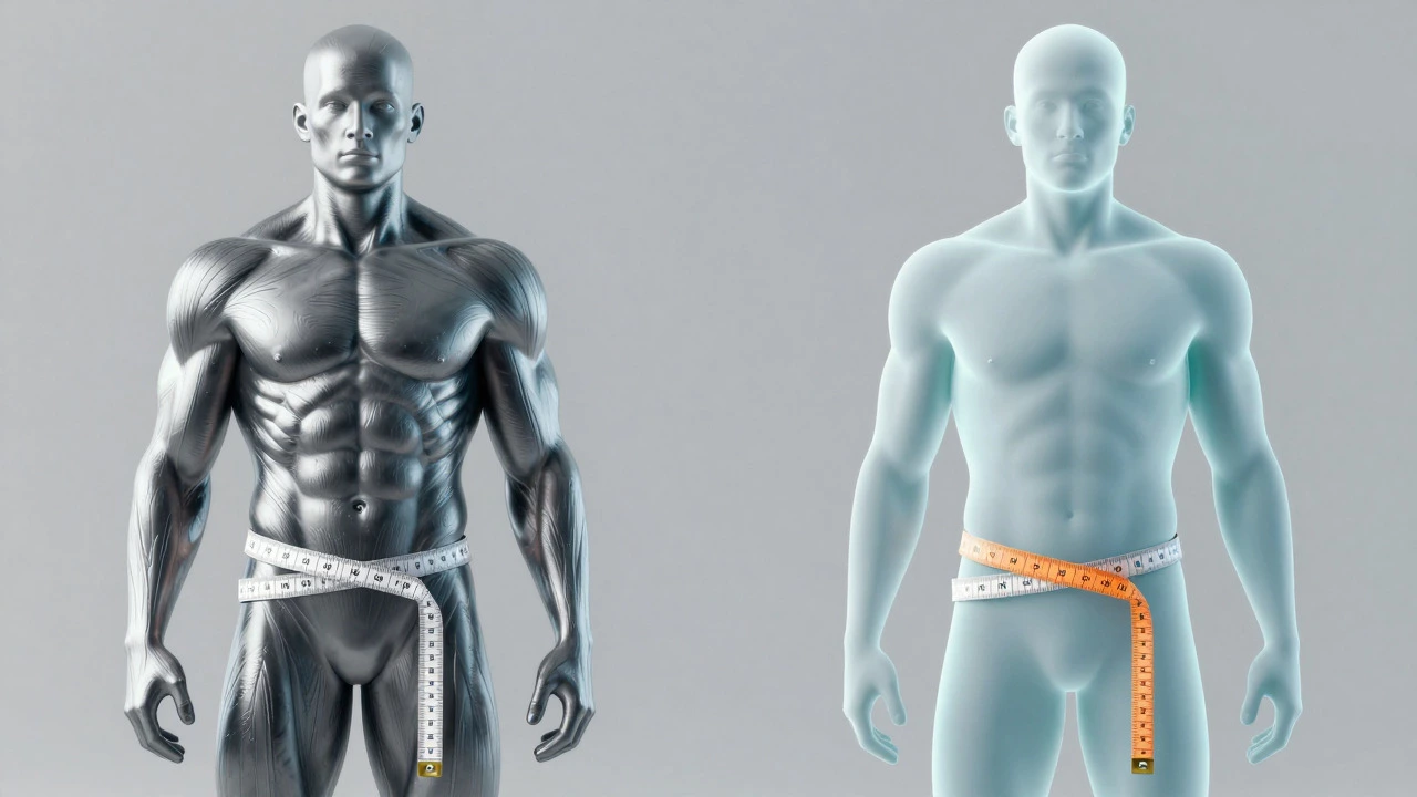 Conceptual art comparing muscle density vs body fat composition