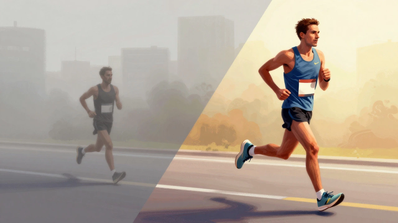 Illustration of a runner transitioning from slow start to fast finish in a marathon