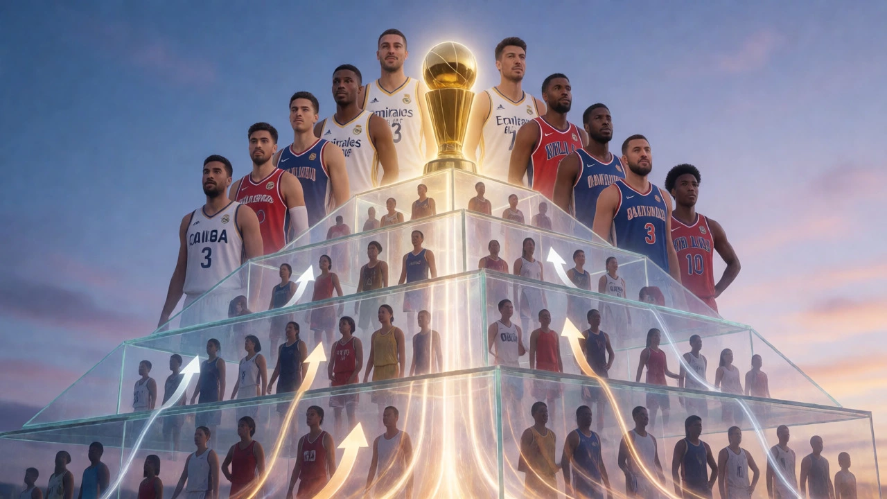 Conceptual pyramid illustrating basketball league hierarchy and growth