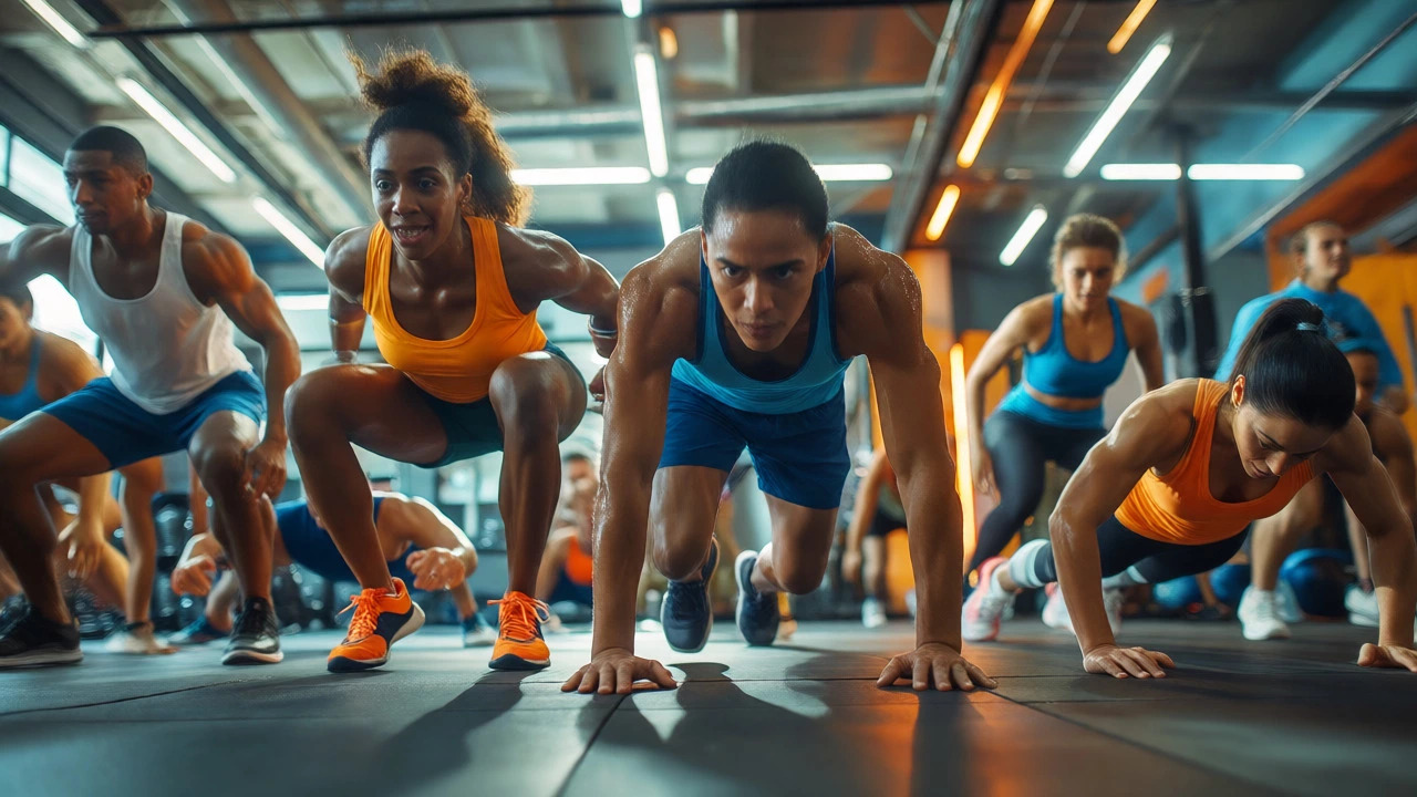 Group exercising in a high-intensity full-body circuit